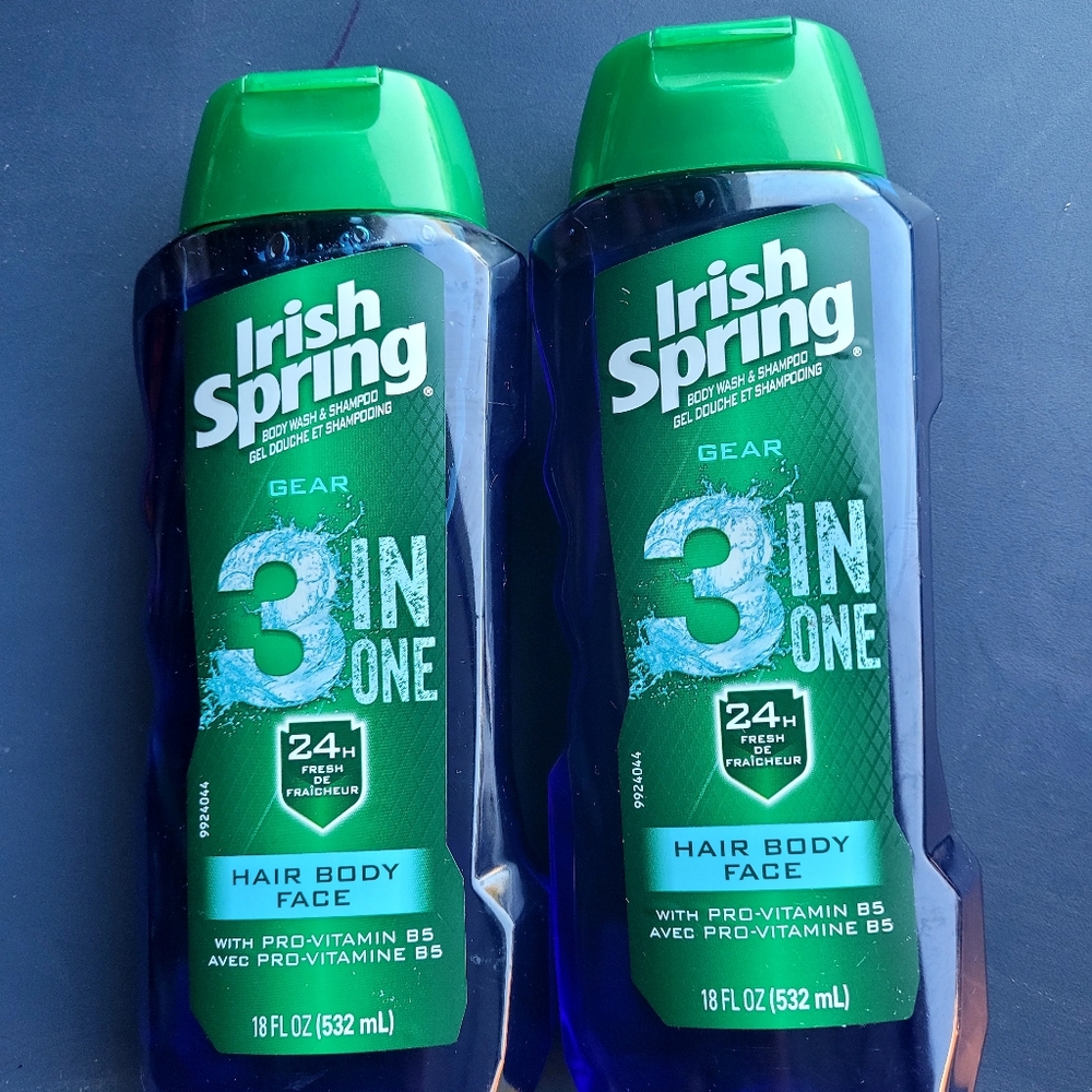 2 Pack Irish Spring Gear Hair Body Face 3-in-1 Body Wash & Shampoo 18 Oz New
